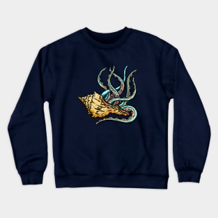 Tentacles in a Conch Seashell Illustration Crewneck Sweatshirt